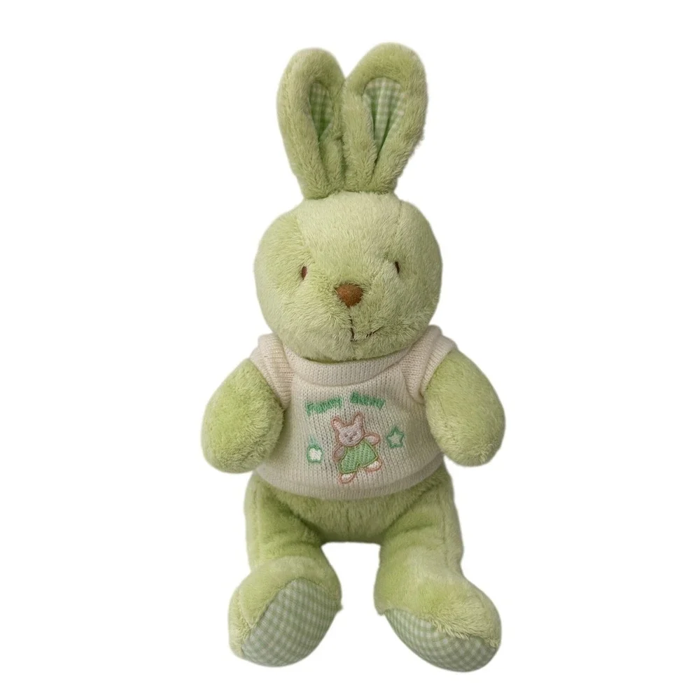 Little Wonders Bunny Plush Green Rabbit Stuffed Animal Sweater 10in Kids Rattle